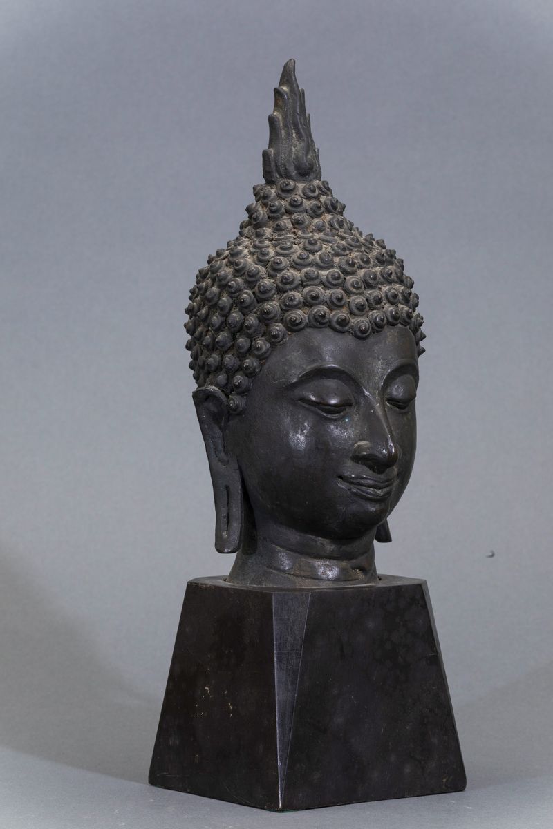 Testa di Buddha in Bronzo, Thailandia, XX Secolo