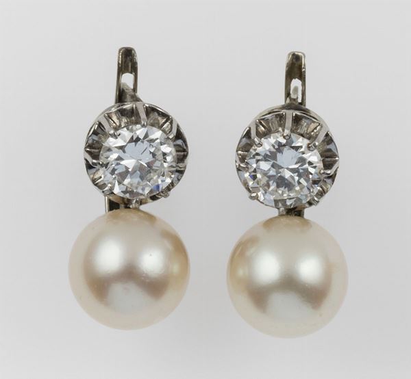 Pair of diamond and pearl earrings