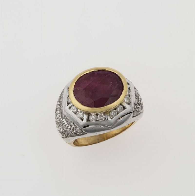 Ruby, diamond and gold ring  - Auction Timed Auction Jewels - Cambi Casa d'Aste