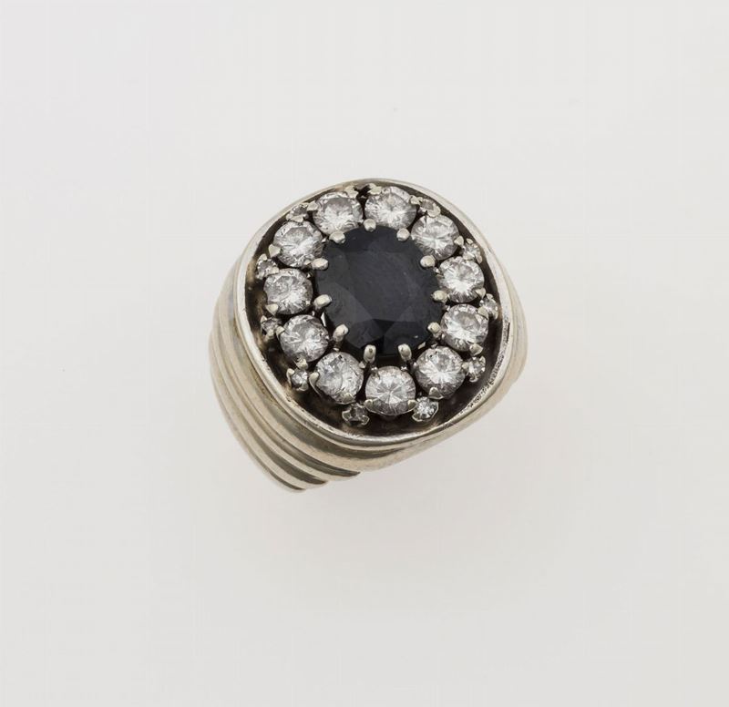Anello con zaffiro australiano e diamanti  - Auction Jewels - Time Auction - Cambi Casa d'Aste