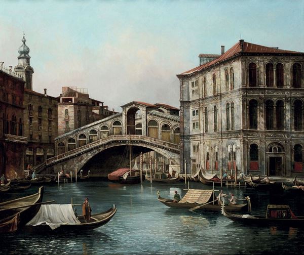 Giovanni Antonio Canal, detto il Canaletto (Venezia 1697 – 1768), seguace di Veduta del Ponte di Rialto