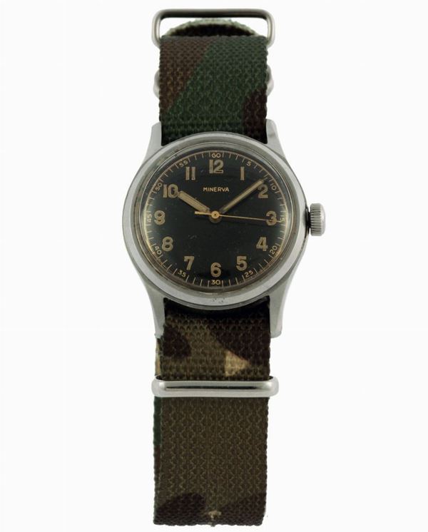 Minerva. Fine, stainless steel military wristwatch. Made circa 1945