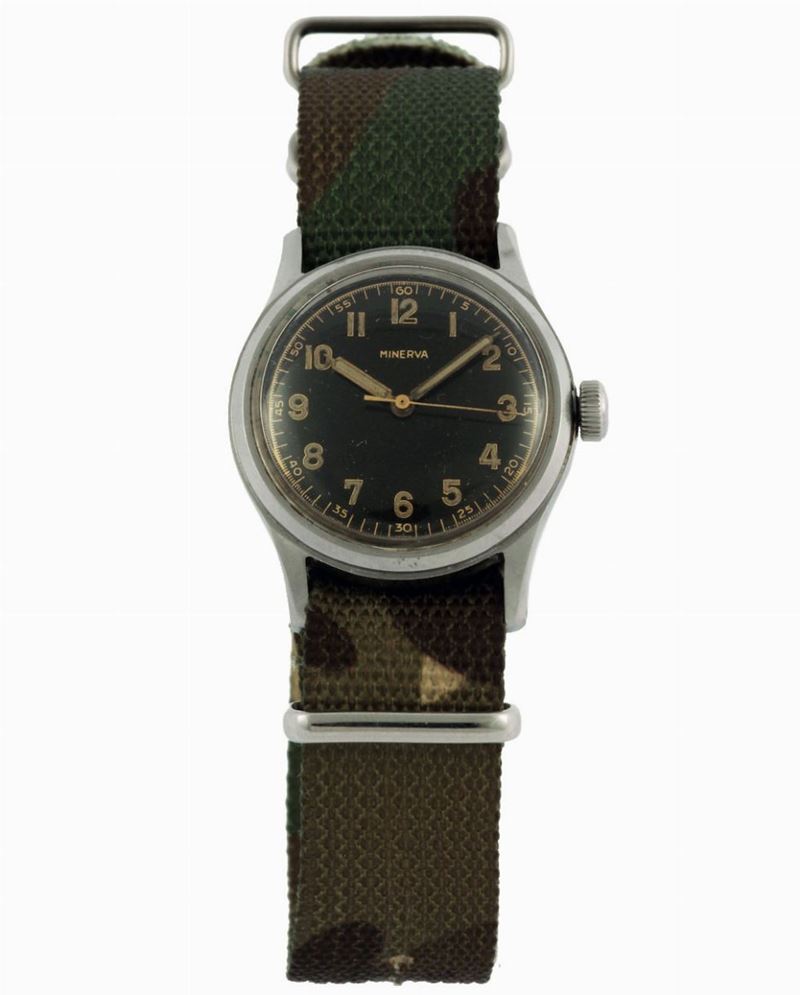 Minerva. Fine, stainless steel military wristwatch. Made circa 1945  - Auction wrist and pocket watches - Cambi Casa d'Aste