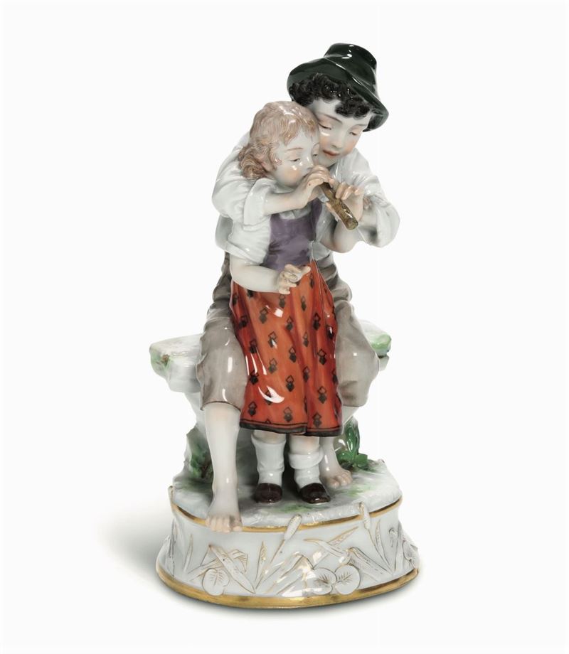 Gruppo “La lezione di flauto” Meissen, fine del XIX - inizio del XX secolo  - Auction Majolica and Porcelain - Cambi Casa d'Aste