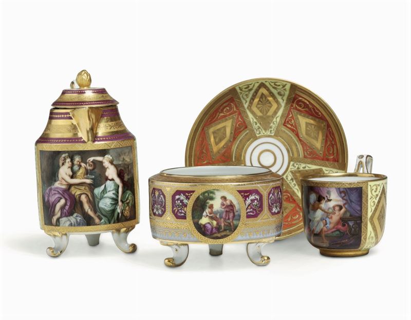 Caffettiera, zuccheriera e tazza con piattino Boemia, seconda metà del XIX secolo  - Asta Maioliche e Porcellane - Cambi Casa d'Aste