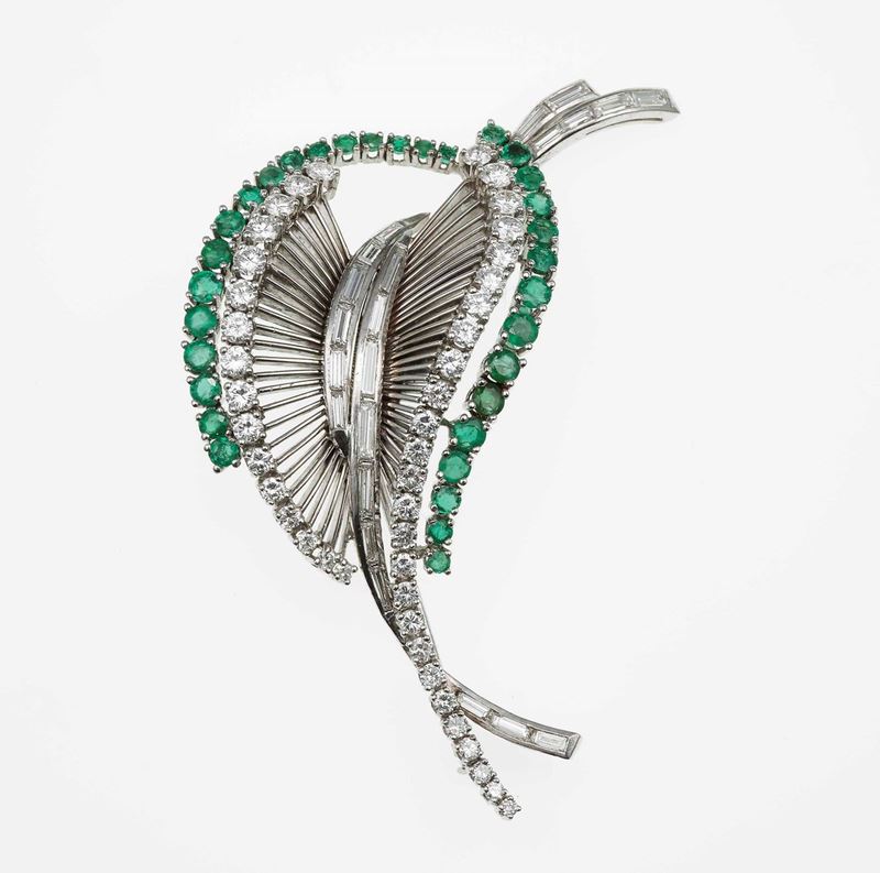 Emerald and diamond brooch  - Auction Jewels | Cambi Time - Cambi Casa d'Aste