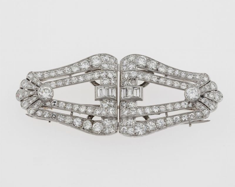 Diamond double clip-brooch  - Auction Fine Jewels  - Cambi Casa d'Aste