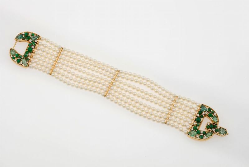 Bracciale con perle e smeraldi  - Asta Fine Jewels - II - Cambi Casa d'Aste