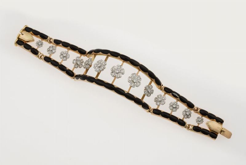 Diamond, enamel and gold bracelet  - Auction Fine Jewels - II - Cambi Casa d'Aste