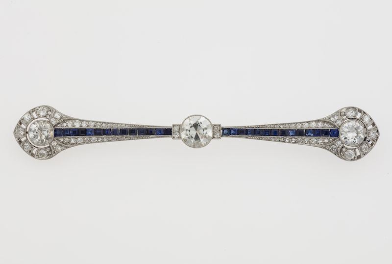 Old-cut diamond, sapphire and platinum brooch  - Auction Fine Jewels - II - Cambi Casa d'Aste