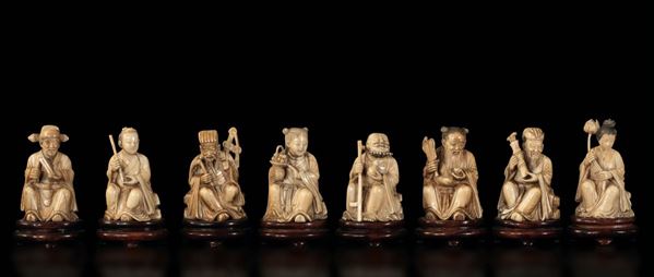 Eight ivory sculptures, China, early 20th century