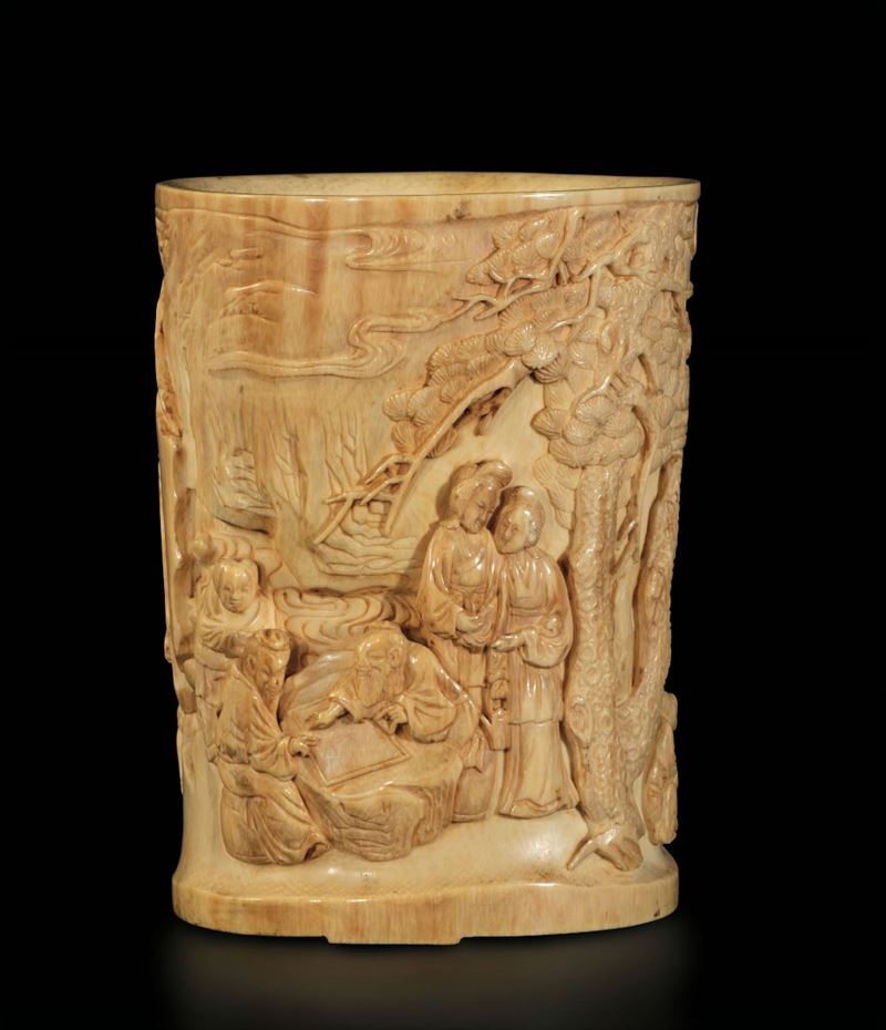 An ivory brush pot, China, Qing Dynasty, 19th century  - Auction Fine Chinese Works of Art - Cambi Casa d'Aste