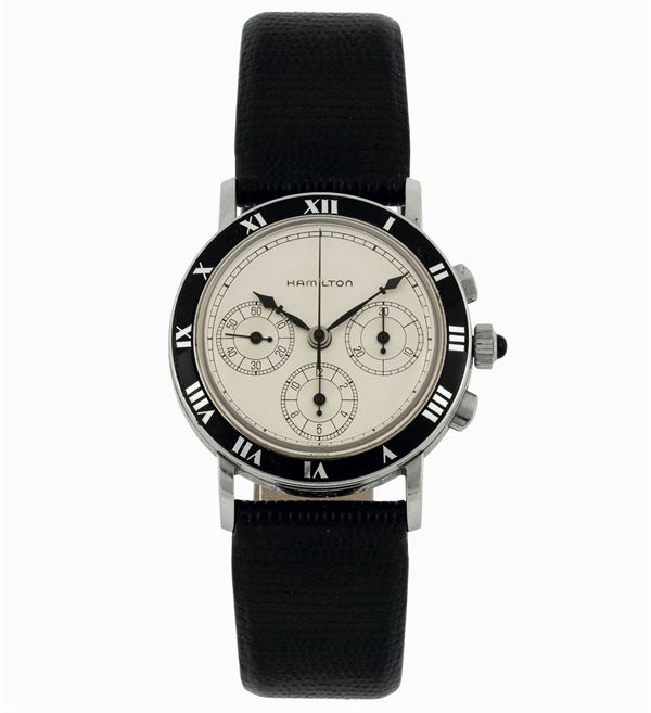 HAMILTON, Watch Co, Lancaster., USA, No. 0098. Orologio da polso, in acciaio, cronografo. Realizzato nel 1980 circa