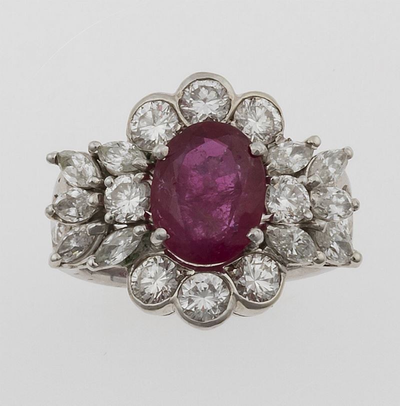 Anello con rubino Burma e diamanti a contorno  - Asta Fine Jewels - II - Cambi Casa d'Aste