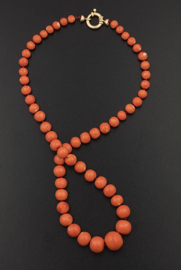 Graduated coral beads and silver necklace
