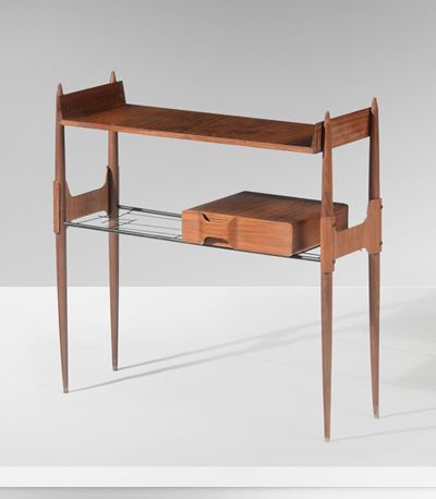 Consolle in Legno, Compensato Curvato e Metallo Laccato.