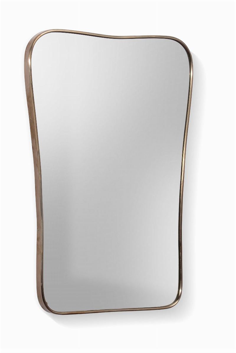 Specchio da parete con cornice in ottone, legno e vetro specchiato.  - Auction Design - Cambi Casa d'Aste