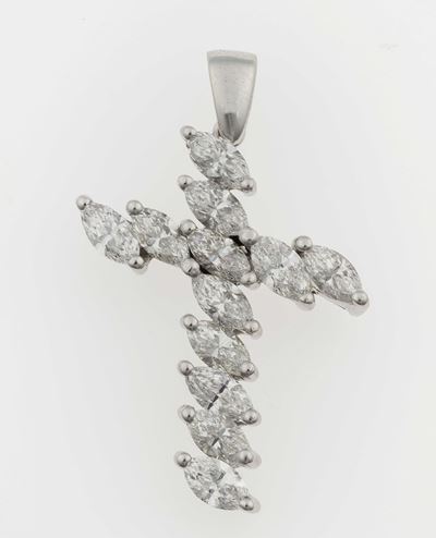 Pendente Croce con Diamanti Taglio Navettes per Ct 1,20 Circa