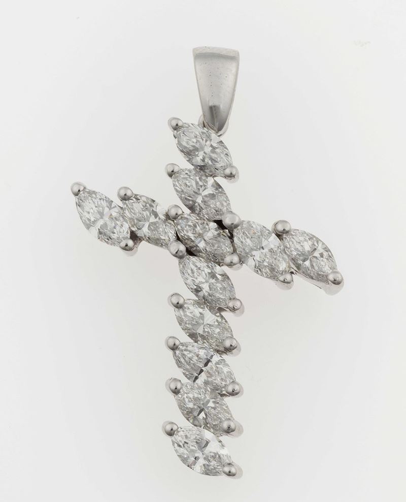 Pendente Croce con diamanti taglio navettes per ct 1,20 circa  - Asta Fine Jewels - II - Cambi Casa d'Aste