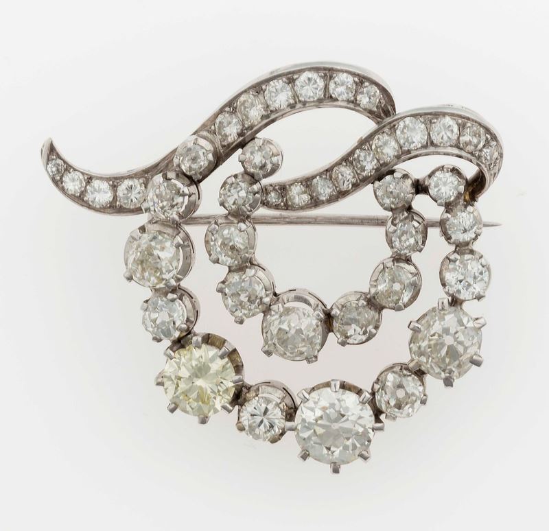 Spilla con diamanti di vecchio taglio  - Asta Fine Jewels - II - Cambi Casa d'Aste