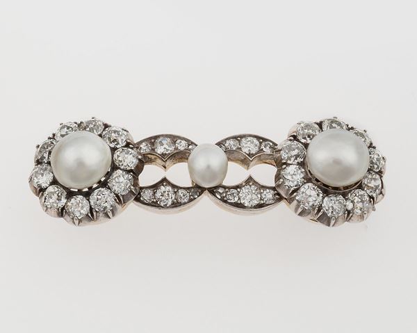 Diamond and pearl brooch