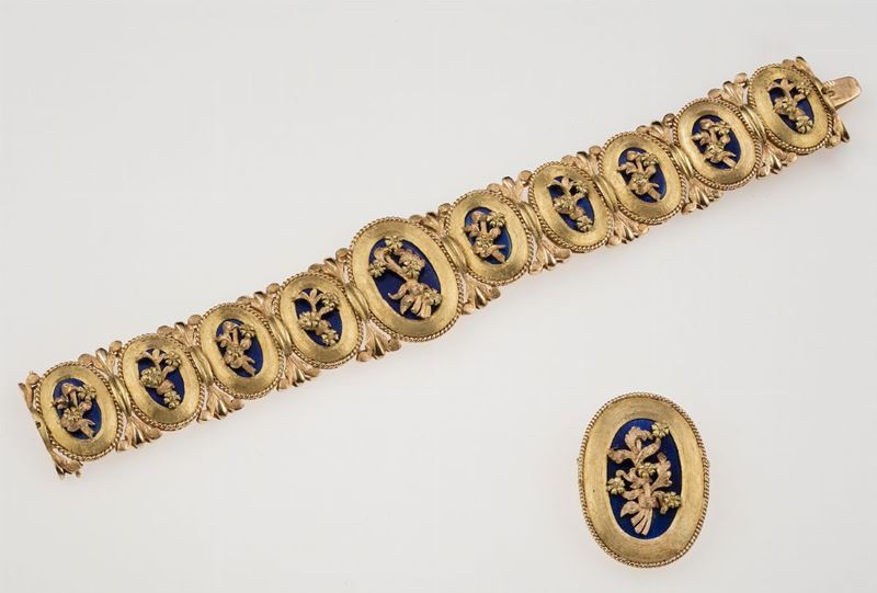 Enamel and gold demi-parure  - Auction Fine Jewels - II - Cambi Casa d'Aste