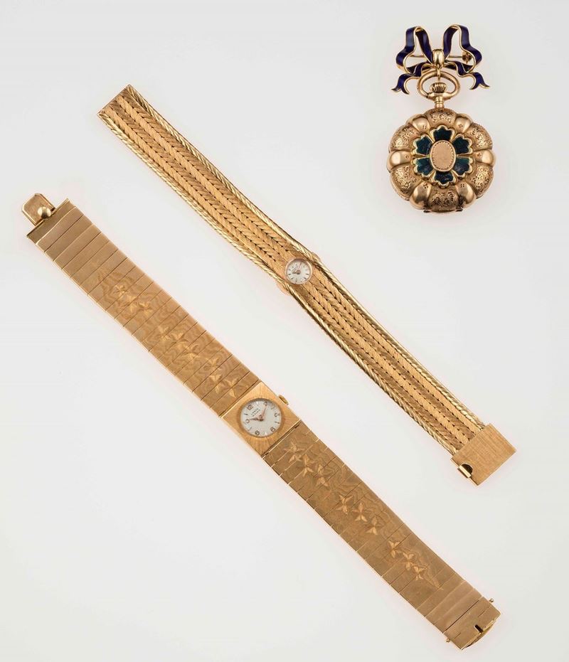 Two gold wristwatches and one gold pocketwatch  - Auction Fine Jewels - II - Cambi Casa d'Aste