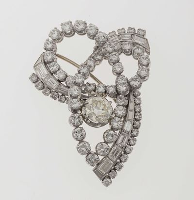 Spilla con Diamanti di Vecchio Taglio e Diamanti Taglio Baguette