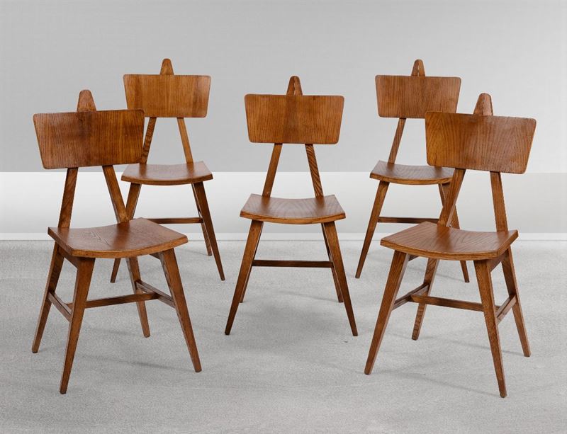Cinque sedie in legno.  - Asta Design - Cambi Casa d'Aste