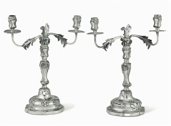 Two silver candle holders, Genoa, 1900s