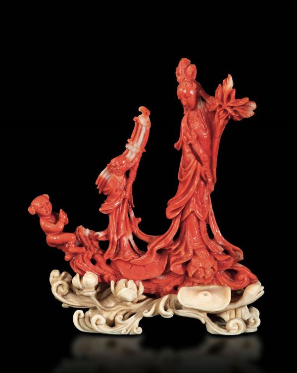 A carved coral group, China, Beijing, early 1900s