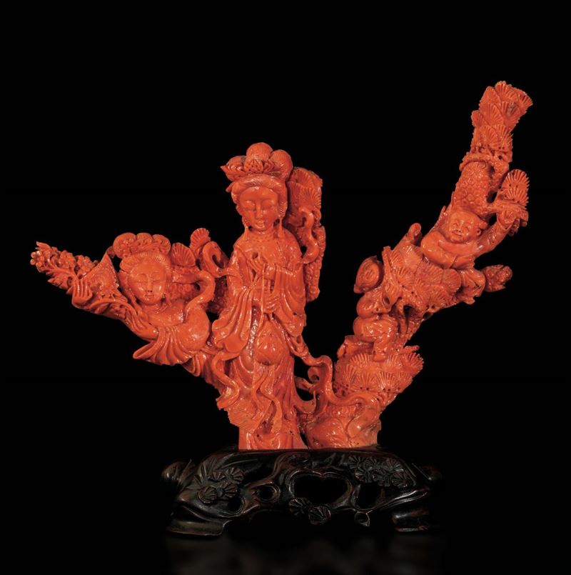 A carved coral group, China, early 1900s  - Auction Fine Chinese Works of Art - Cambi Casa d'Aste