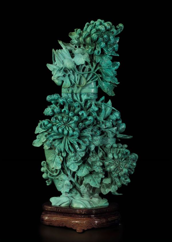 A carved turquoise vase, China, Qing Dynasty