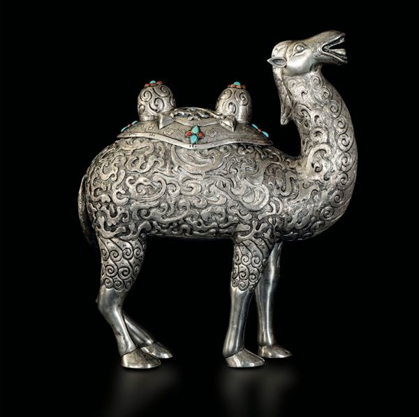 A silver camel-shaped container, Tibet, 19th century