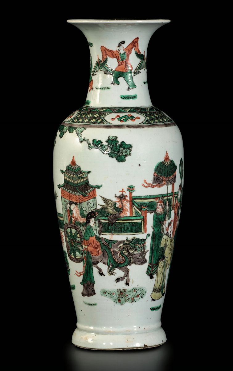 Vaso in porcellana Famiglia Verde con raffigurazione di corteo cerimoniale, Cina, Dinastia Qing, epoca Guangxu (1875-1908)  - Asta Fine Chinese Works of Art - Cambi Casa d'Aste