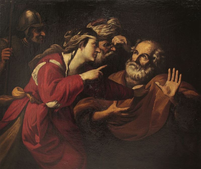 Giovan Battista Carlone (1603-1684) La negazione di San Pietro  - Asta Dipinti Antichi - Cambi Casa d'Aste
