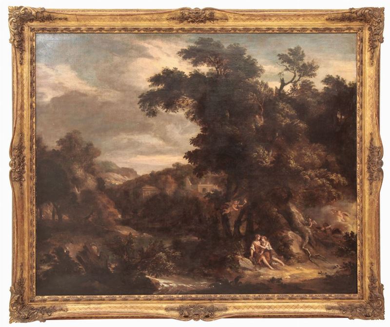 Scuola romana dl XVIII secolo Paesaggio con scena mitologica  - Auction Old Master Paintings - Cambi Casa d'Aste
