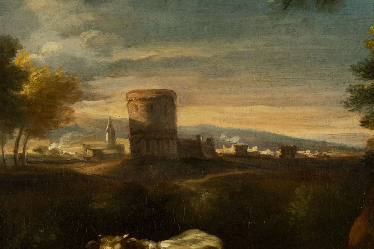 Pieter Mulier Detto il Tempesta (haarlem 1637 - Milano 1701), nei Modi Dipaesaggio con Pastore e ...