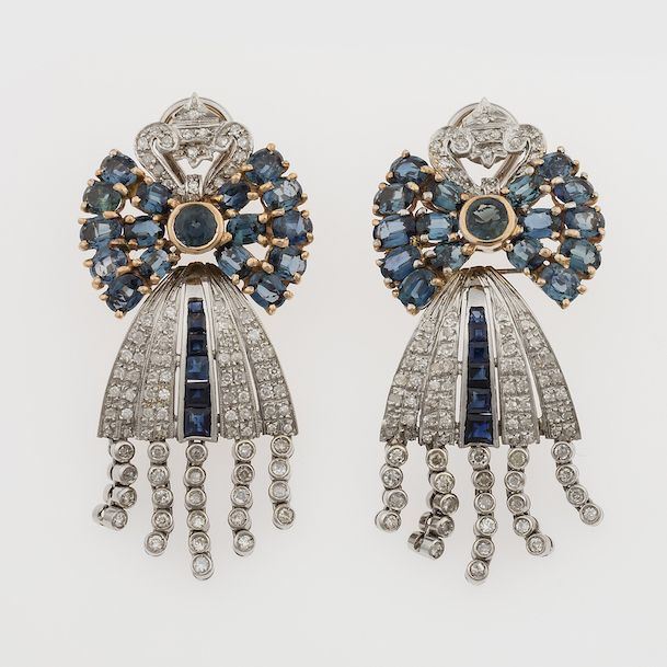 Pair of sapphire and diamond earrings  - Auction Timed Auction Jewels - Cambi Casa d'Aste