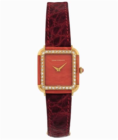 Girard Perregaux. Raro, Orologio da Polso, in Oro Giallo 18k con Brillanti e Quadrante in Corallo...