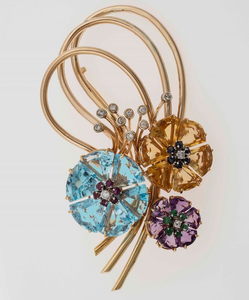 Gem-set and gold brooch  - Auction Fine Jewels - II - Cambi Casa d'Aste