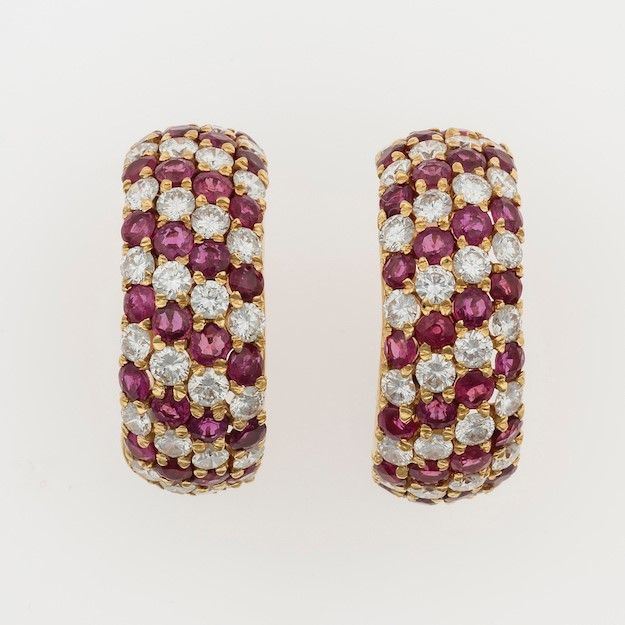 Pair of ruby and diamond earrings  - Auction Fine Jewels  - Cambi Casa d'Aste