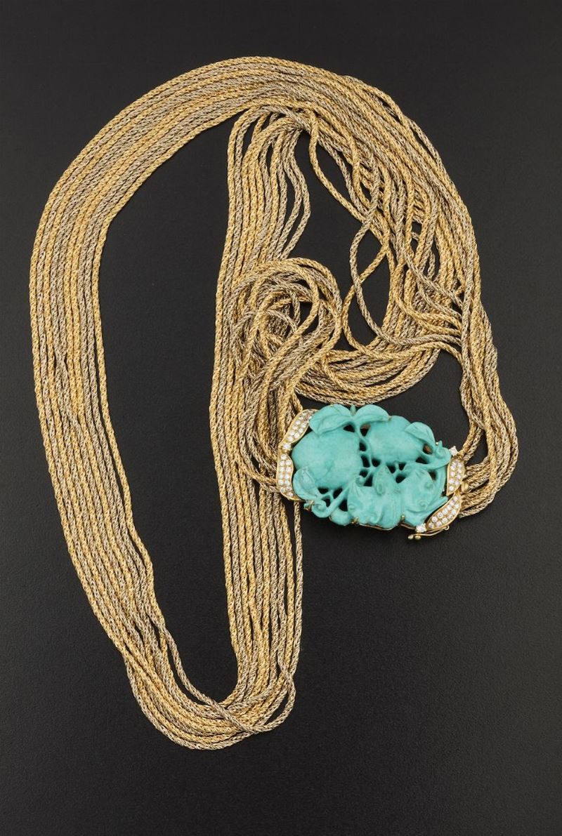 Turquoise and diamond sautoir  - Auction Fine Coral Jewels - I - Cambi Casa d'Aste