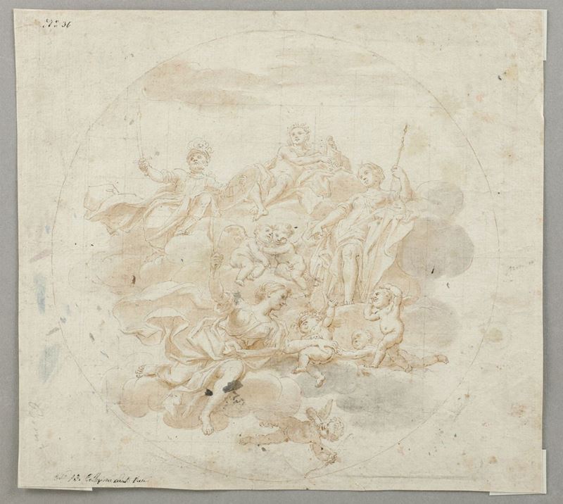 Marcantonio Franceschini (1648-1729) Scena allegorica con divinità e putti  - Asta Dipinti Antichi - Cambi Casa d'Aste