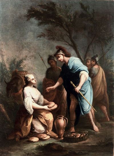 Jacopo Amigoni (1682-1752), Attribuito Agiovane Donna che Offre Viveri ai Soldati
