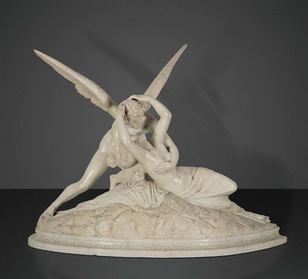 Amore e Psiche in marmo bianco. Scultore neoclassico fiorentino del primo ottocento.