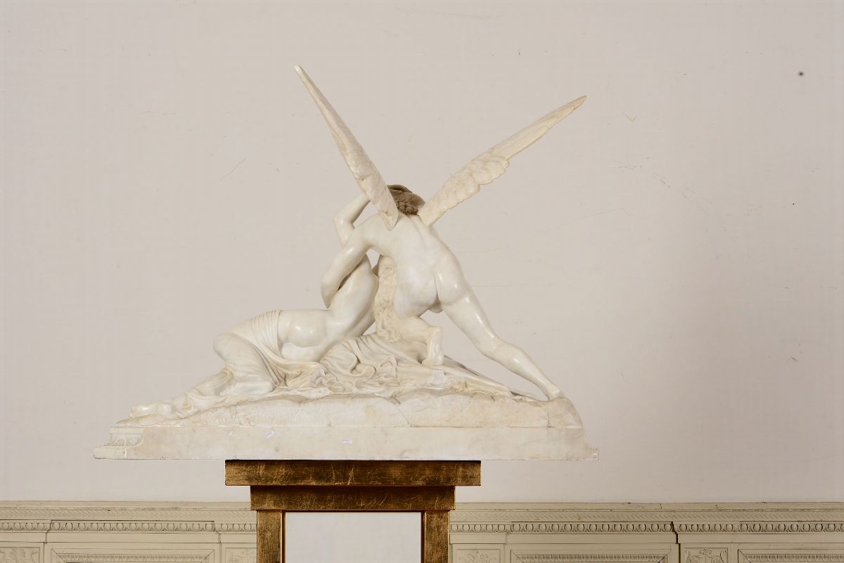 Amore e Psiche in Marmo Bianco. Scultore Neoclassico Fiorentino del Primo Ottocento.