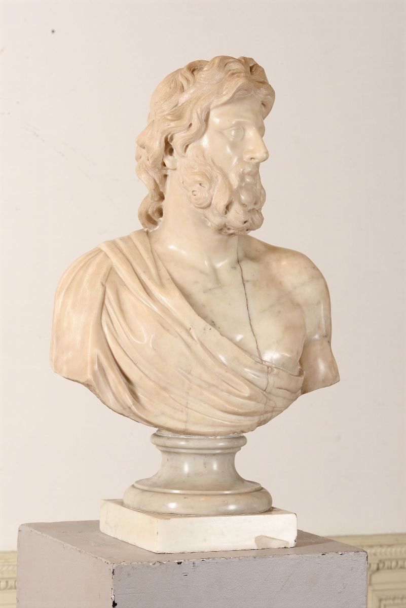 Busto di Figura Virile (giove?) in Marmo Bianco. Giuseppe Piamontini (firenze 1663 - 1744), Ultim...