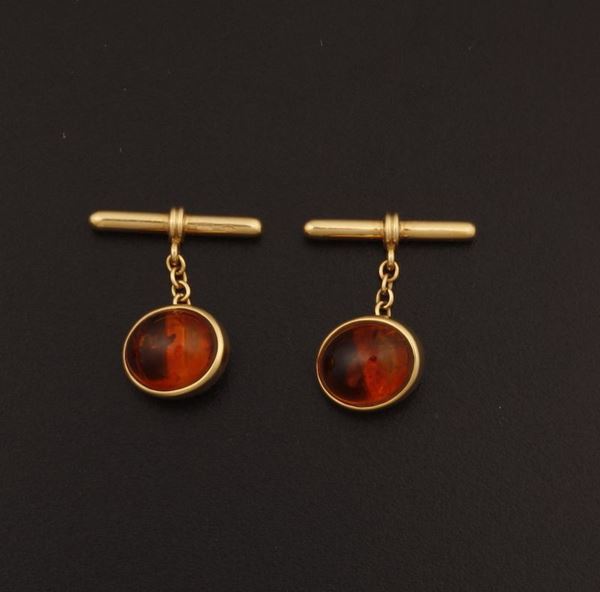 Pair of citrine and gold cufflinks