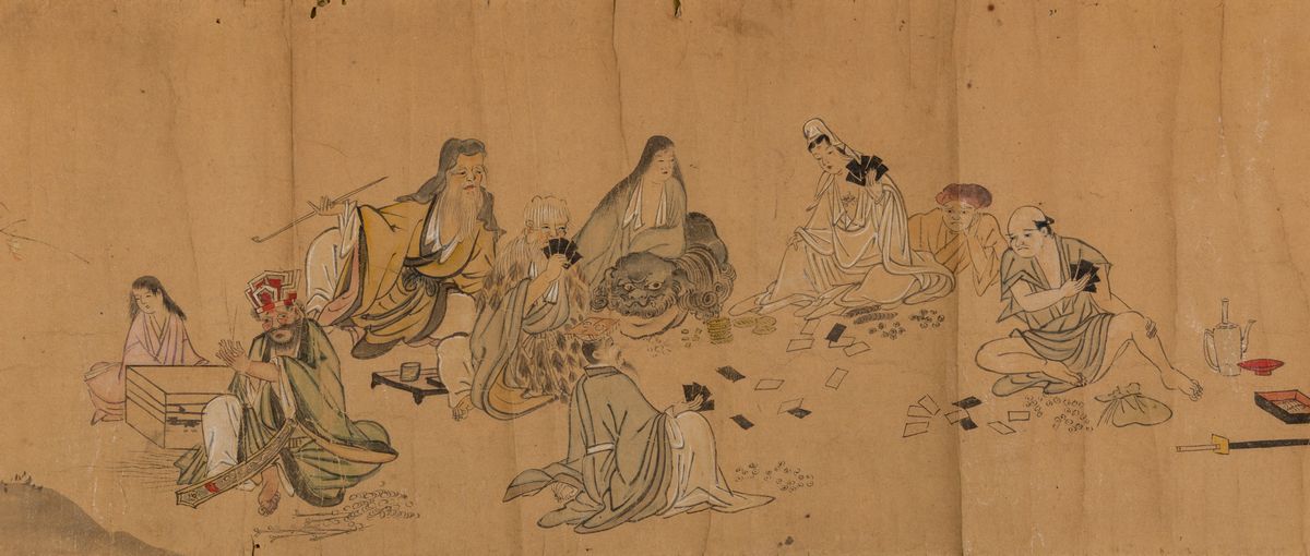 Grande Dipinto su Carta Raffigurante Scene di Vita Comune, Cina, Dinastia Qing, Fine XIX Secolo